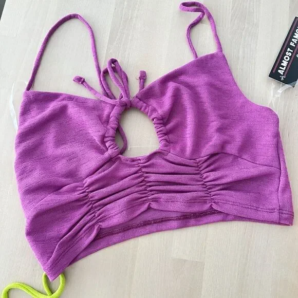 NWT Crop Top Bundle Womens Large Summer Neon Color Cut Out Slinky Fabric 3 Piece - Picture 6 of 7